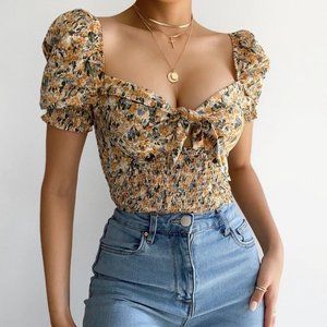 Tina Floral Crop Top | Yellow | Size Large